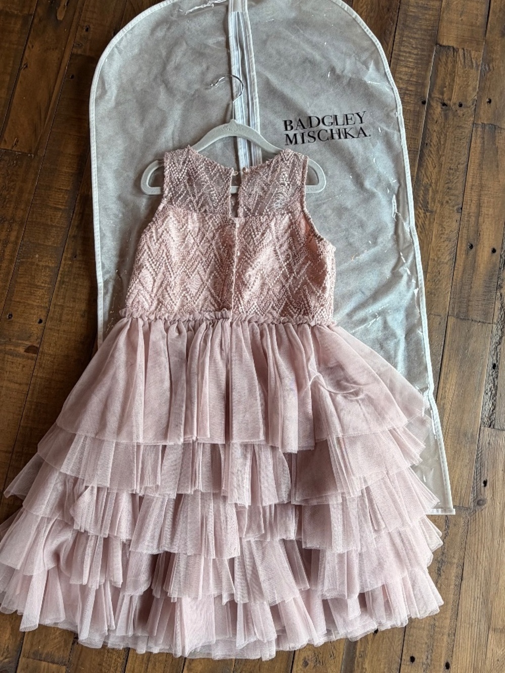 Badgley Mischka Girls Blush Tiered Tulle Party Dress Size 8